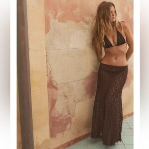 ZARA NWT WOMAN SS25 LONG LACE SKIRT BROWN | 5584/466